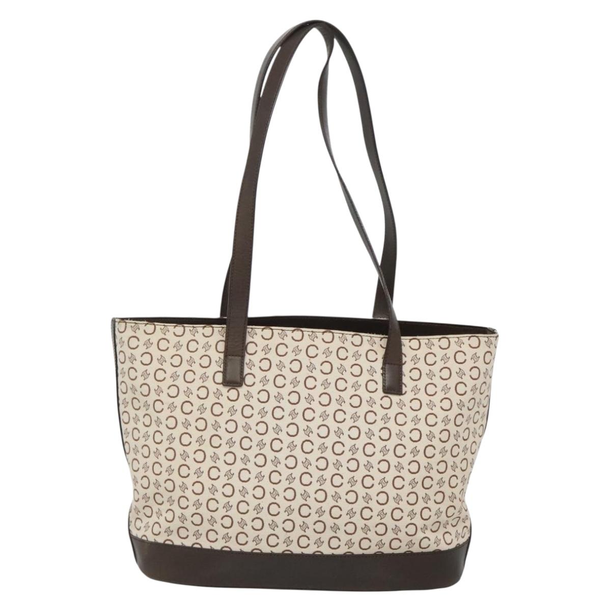 CELINE C Macadam Canvas Tote Bag Gold White Auth ep9987