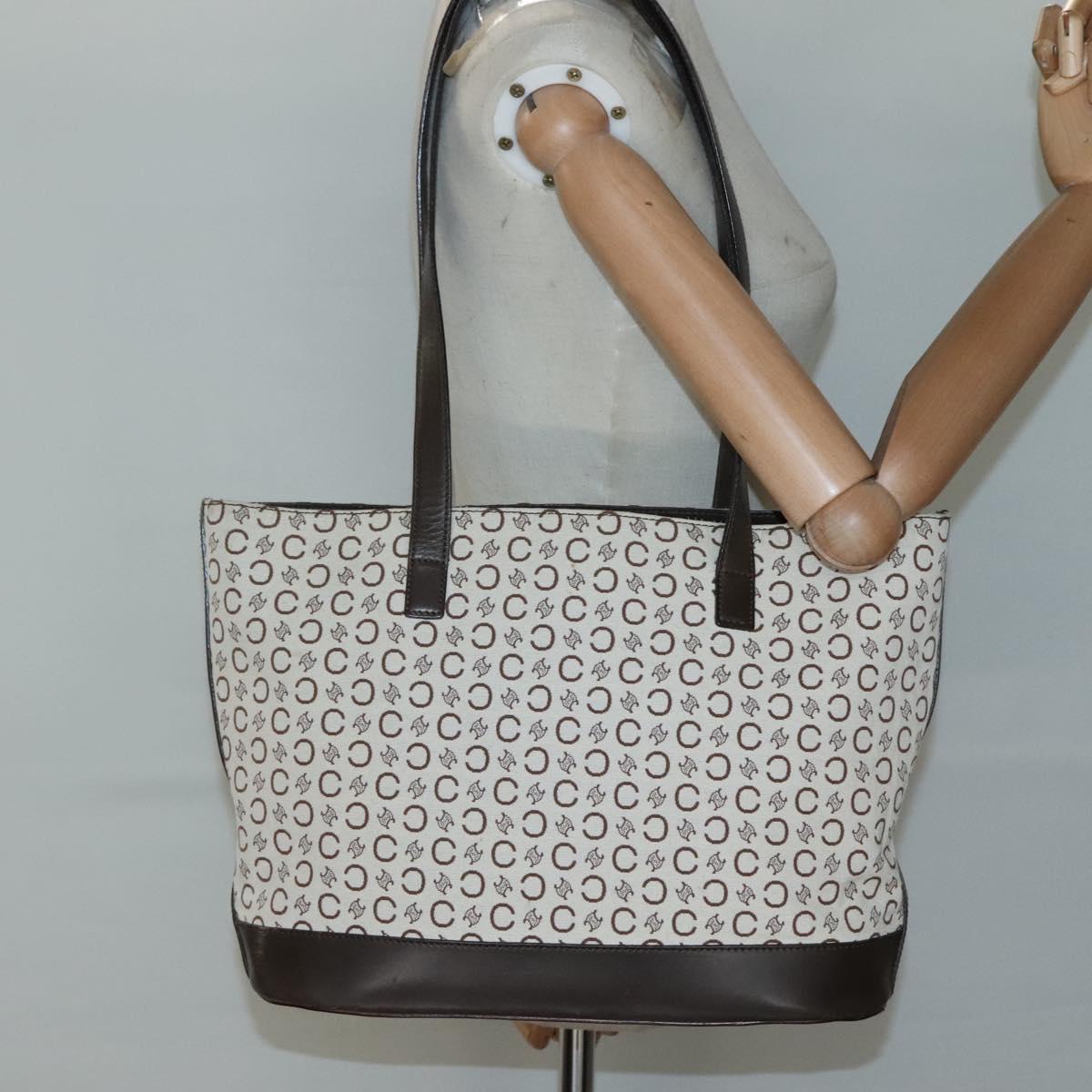 CELINE C Macadam Canvas Tote Bag Gold White Auth ep9987