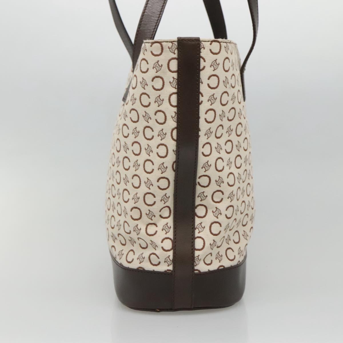 CELINE C Macadam Canvas Tote Bag Gold White Auth ep9987