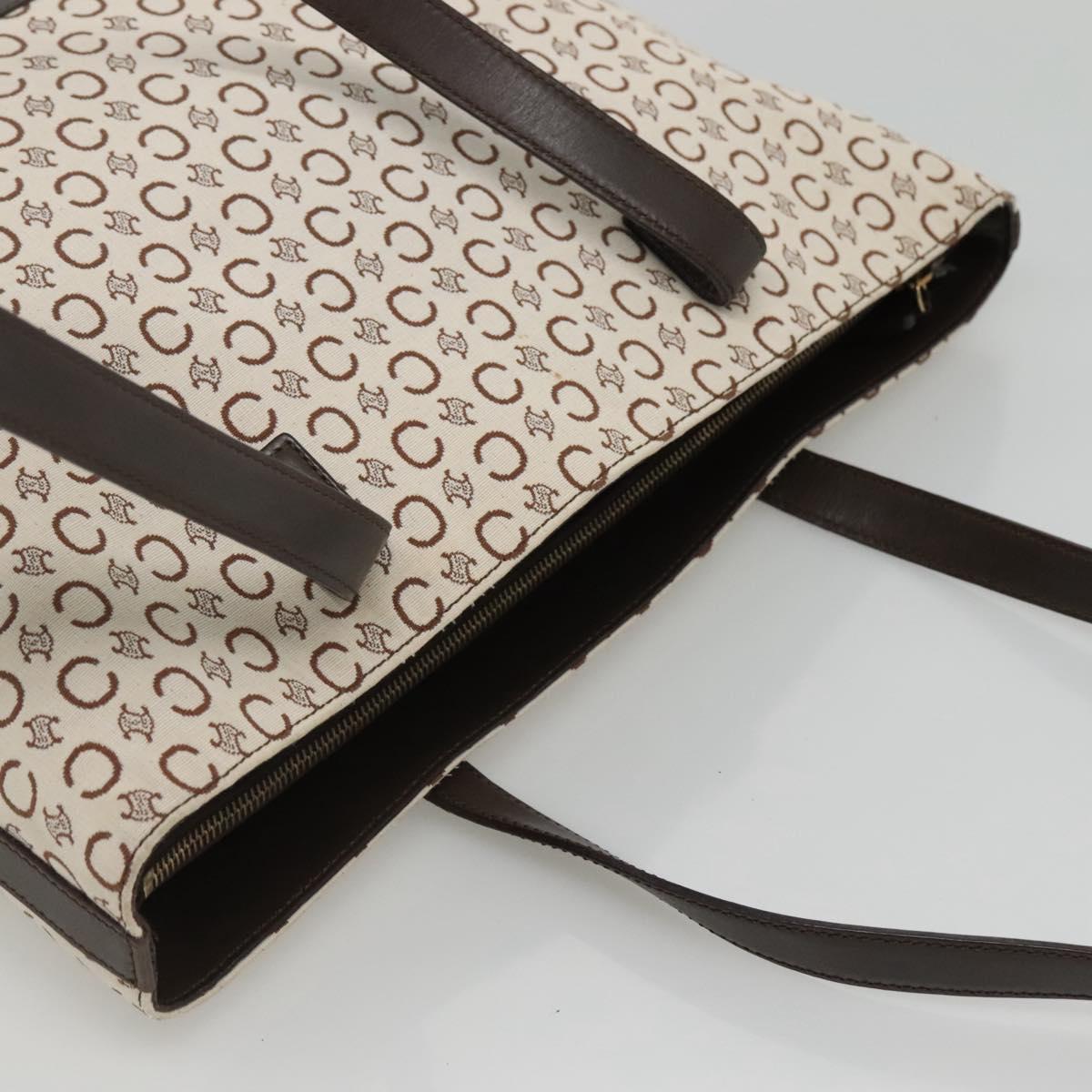 CELINE C Macadam Canvas Tote Bag Gold White Auth ep9987