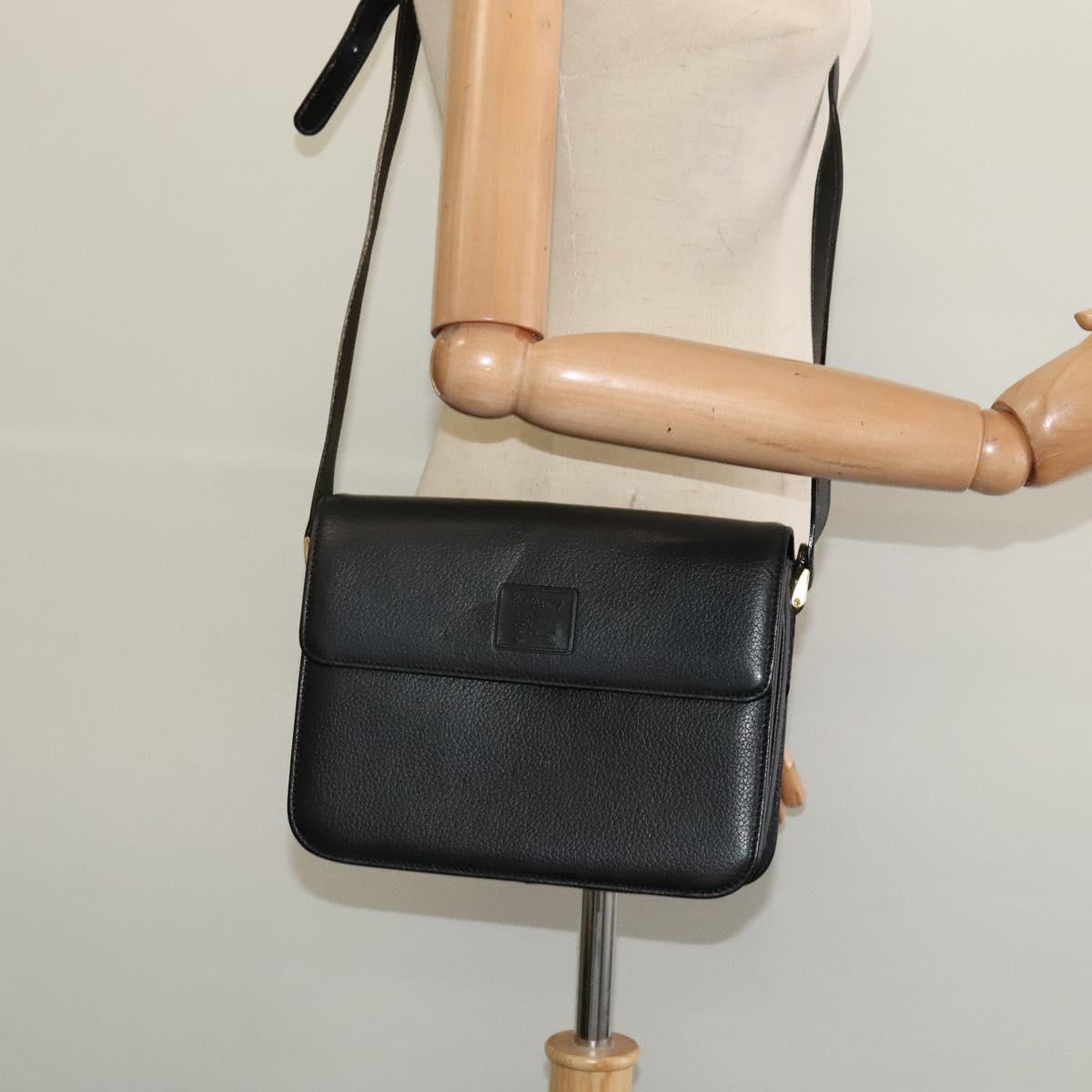 Burberrys Shoulder Bag Leather Black Gold Auth ep9991