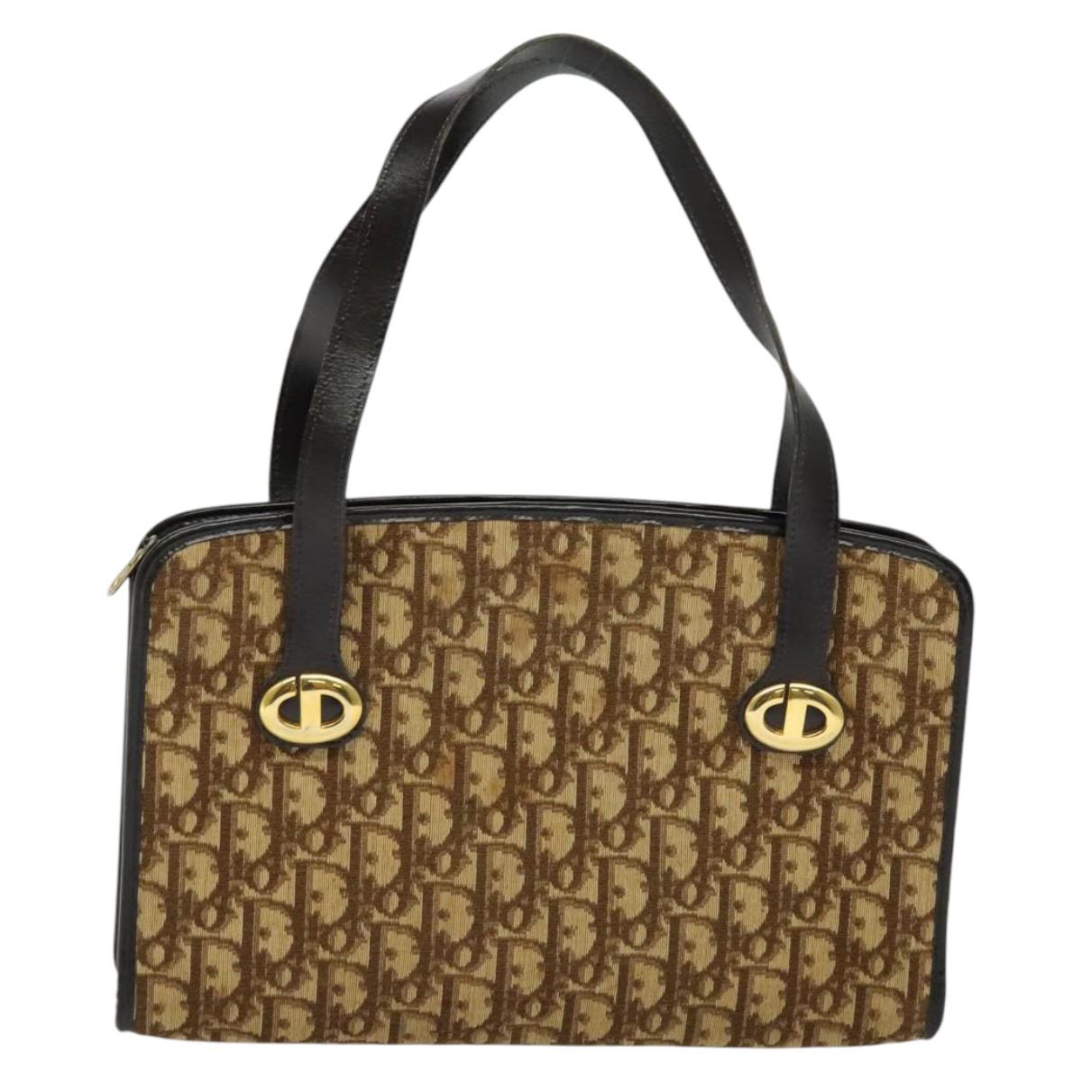 Christian Dior Trotter Canvas Hand Bag Brown Gold Auth ep9995