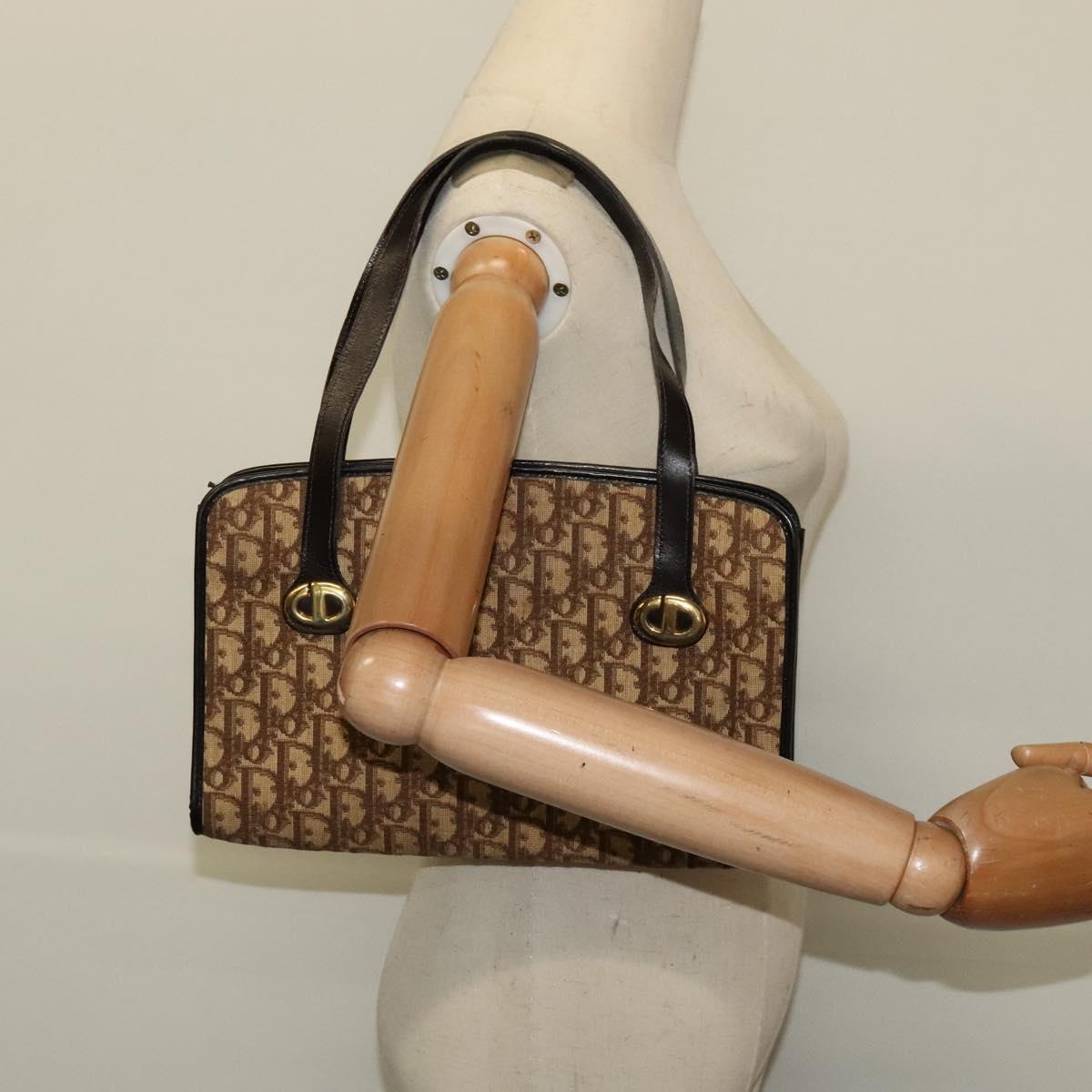 Christian Dior Trotter Canvas Hand Bag Brown Gold Auth ep9995