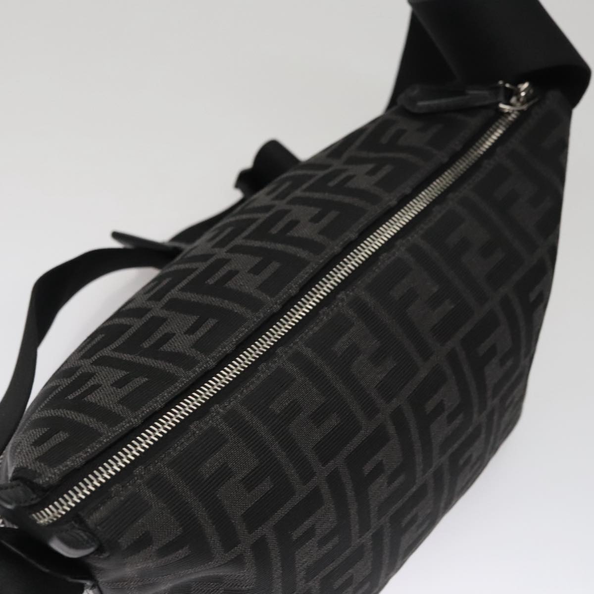 FENDI Zucca Canvas Shoulder Bag Black Auth FF3878AV