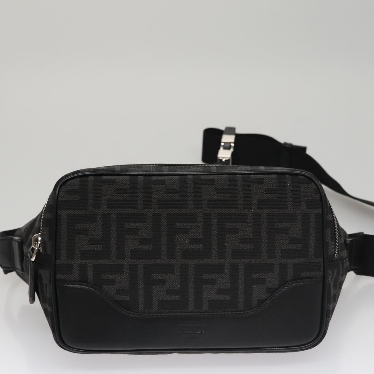 FENDI Zucca Canvas Shoulder Bag Black Auth FF3878AV