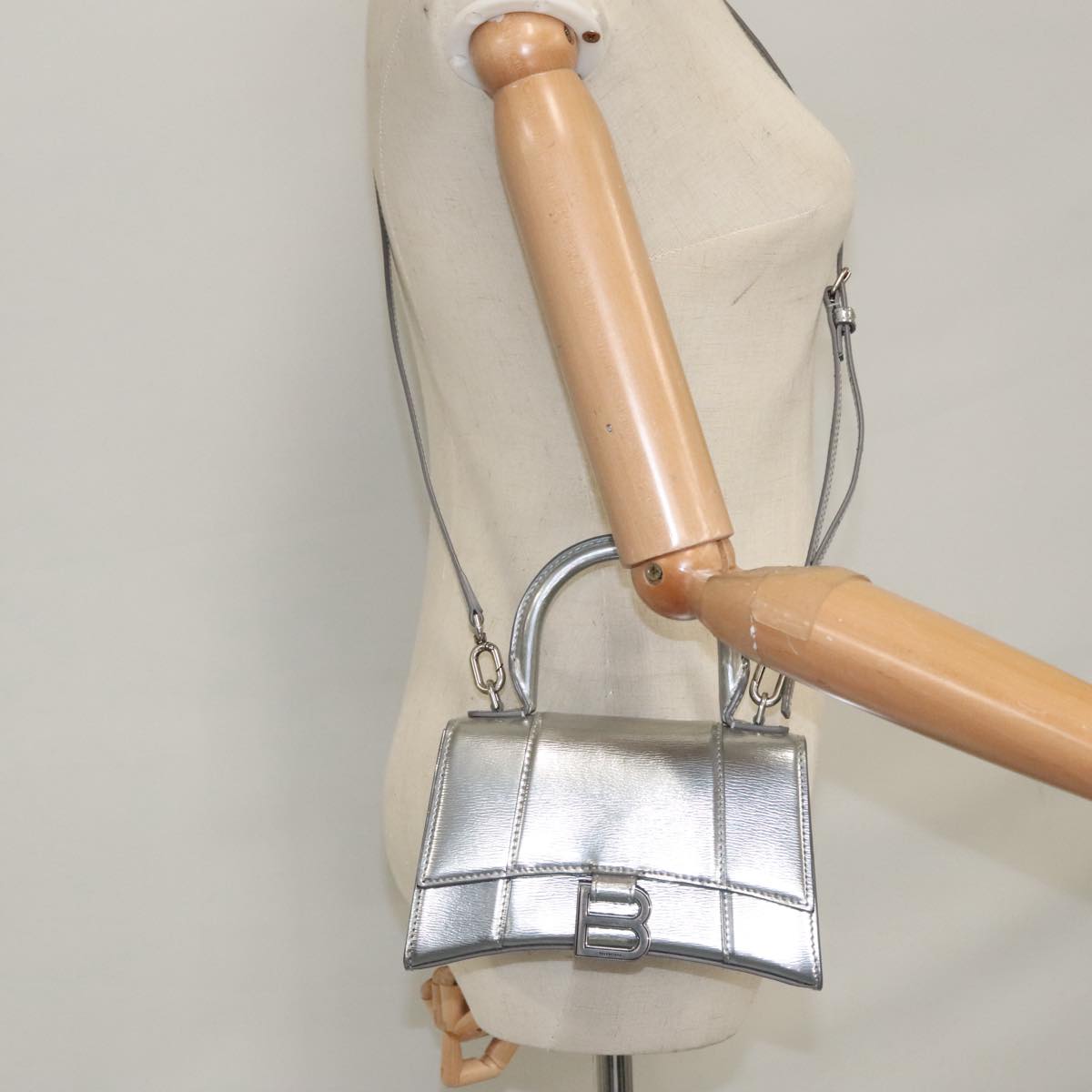 BALENCIAGA Hand Bag Leather 2way Silver Auth FF4303AM