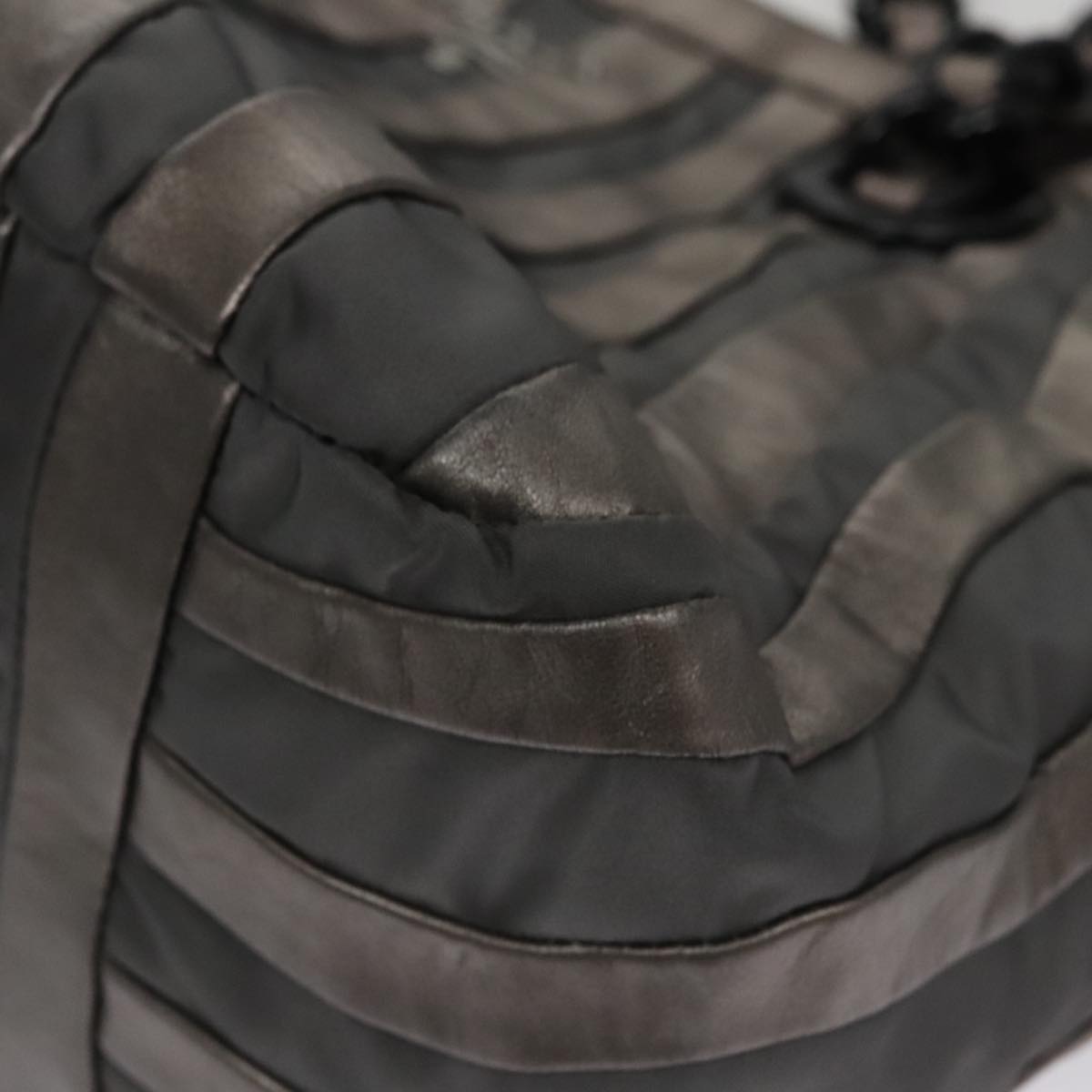 PRADA HS Prada Jacquard Shoulder Bag Leather Silver FF4583/WS4583 Auth FF4583V