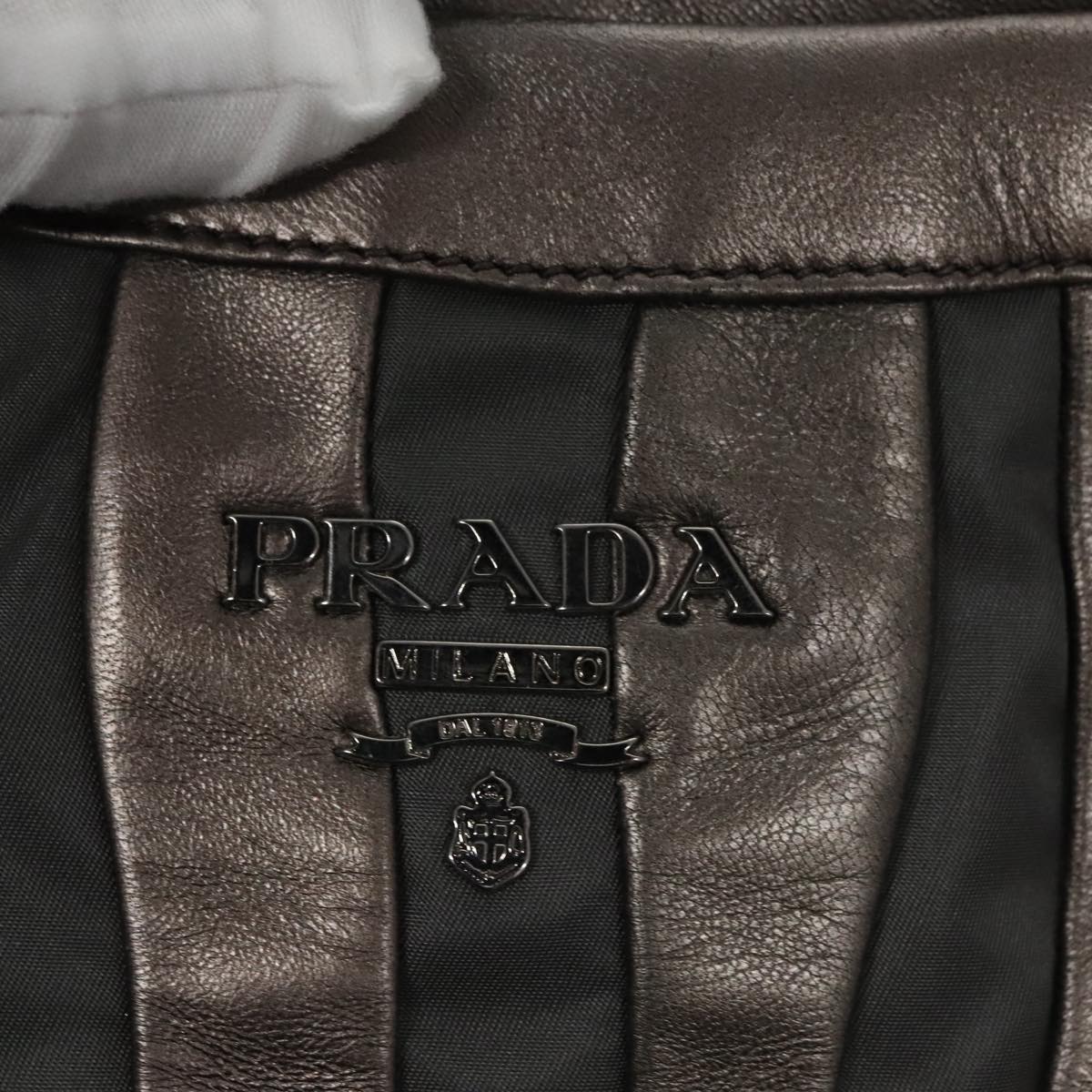 PRADA HS Prada Jacquard Shoulder Bag Leather Silver FF4583/WS4583 Auth FF4583V