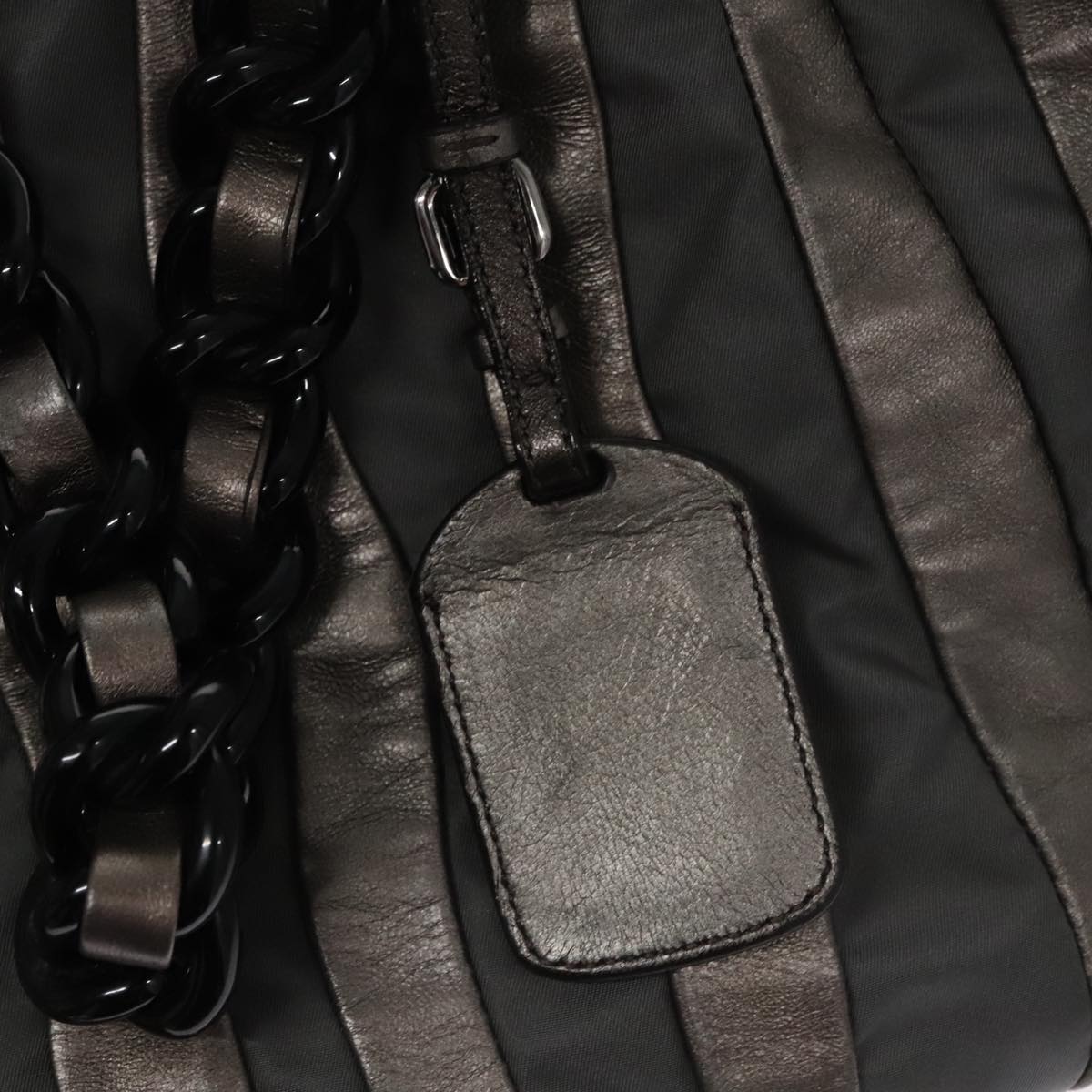 PRADA HS Prada Jacquard Shoulder Bag Leather Silver FF4583/WS4583 Auth FF4583V