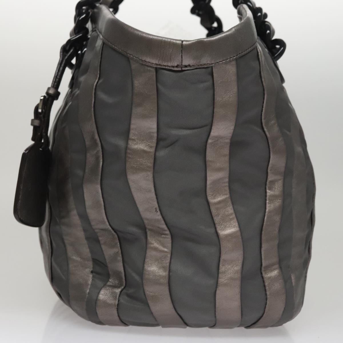 PRADA HS Prada Jacquard Shoulder Bag Leather Silver FF4583/WS4583 Auth FF4583V