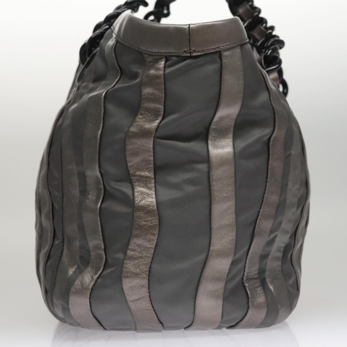 PRADA HS Prada Jacquard Shoulder Bag Leather Silver FF4583/WS4583 Auth FF4583V