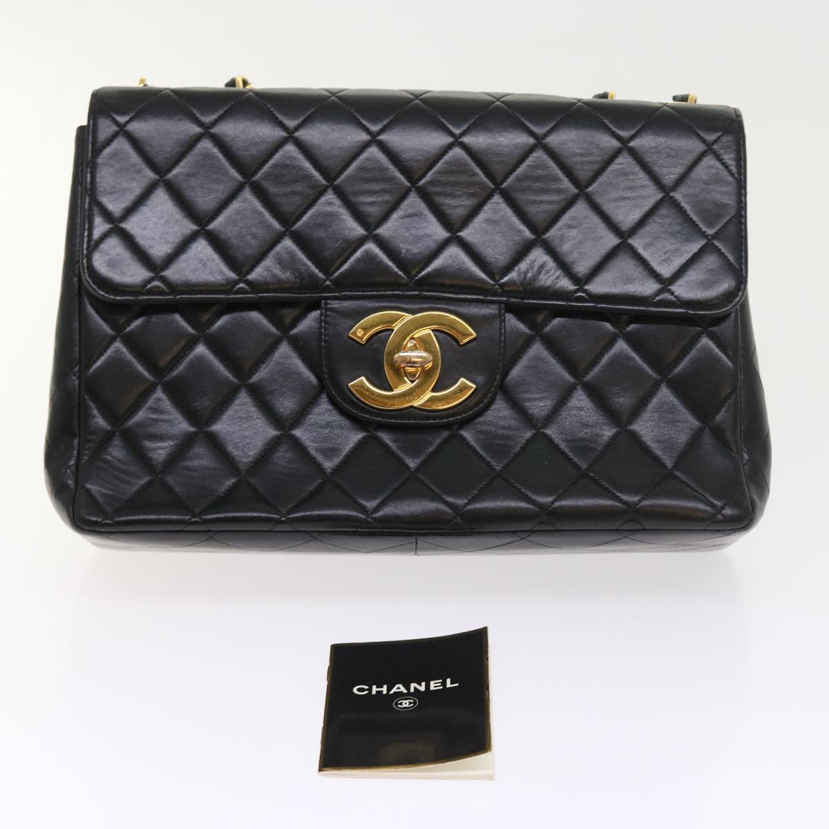 CHANEL Big Matelasse 30 Chain Shoulder Bag Leather Black CC Auth fm2835V