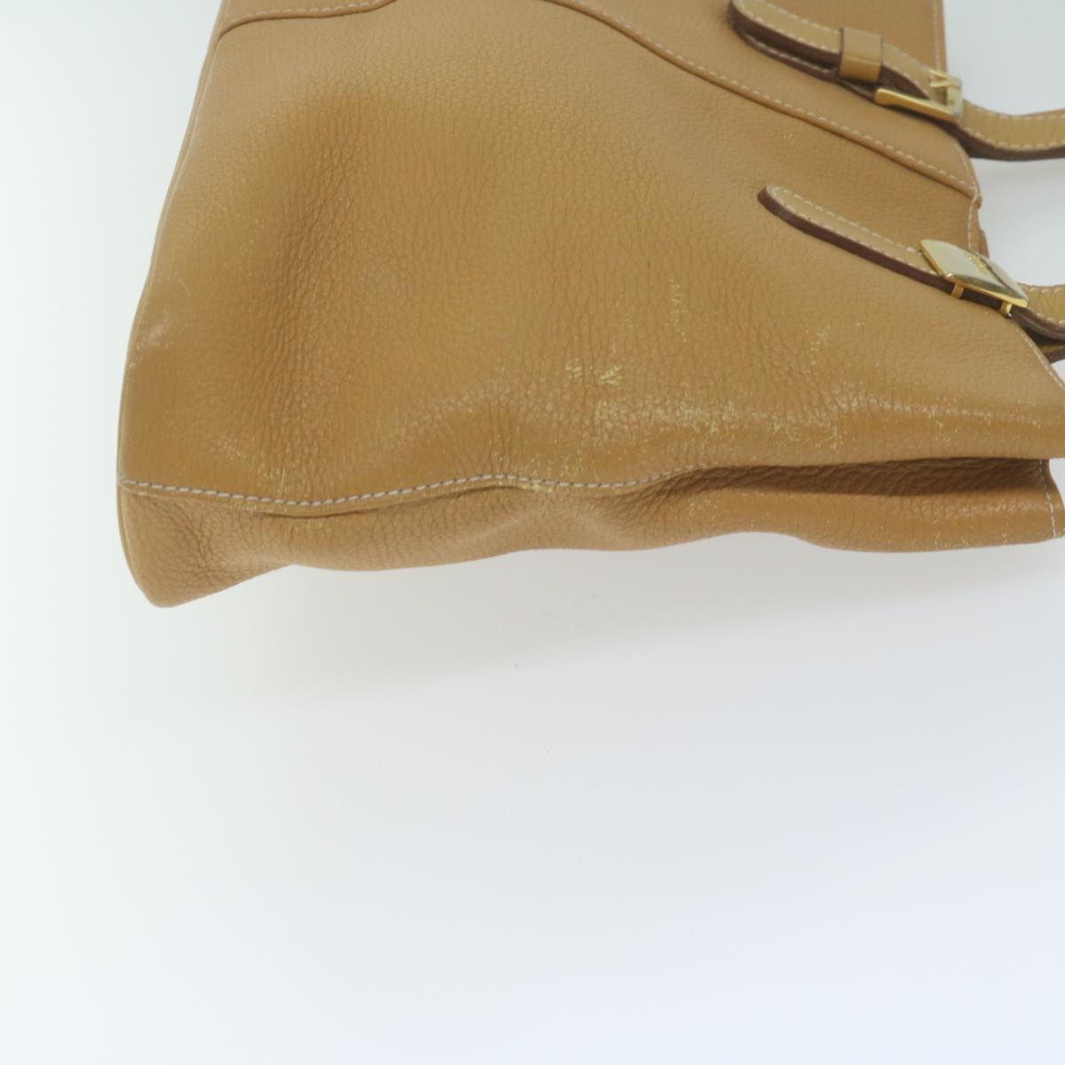 Burberrys Tote Bag Leather Beige Auth fm3177
