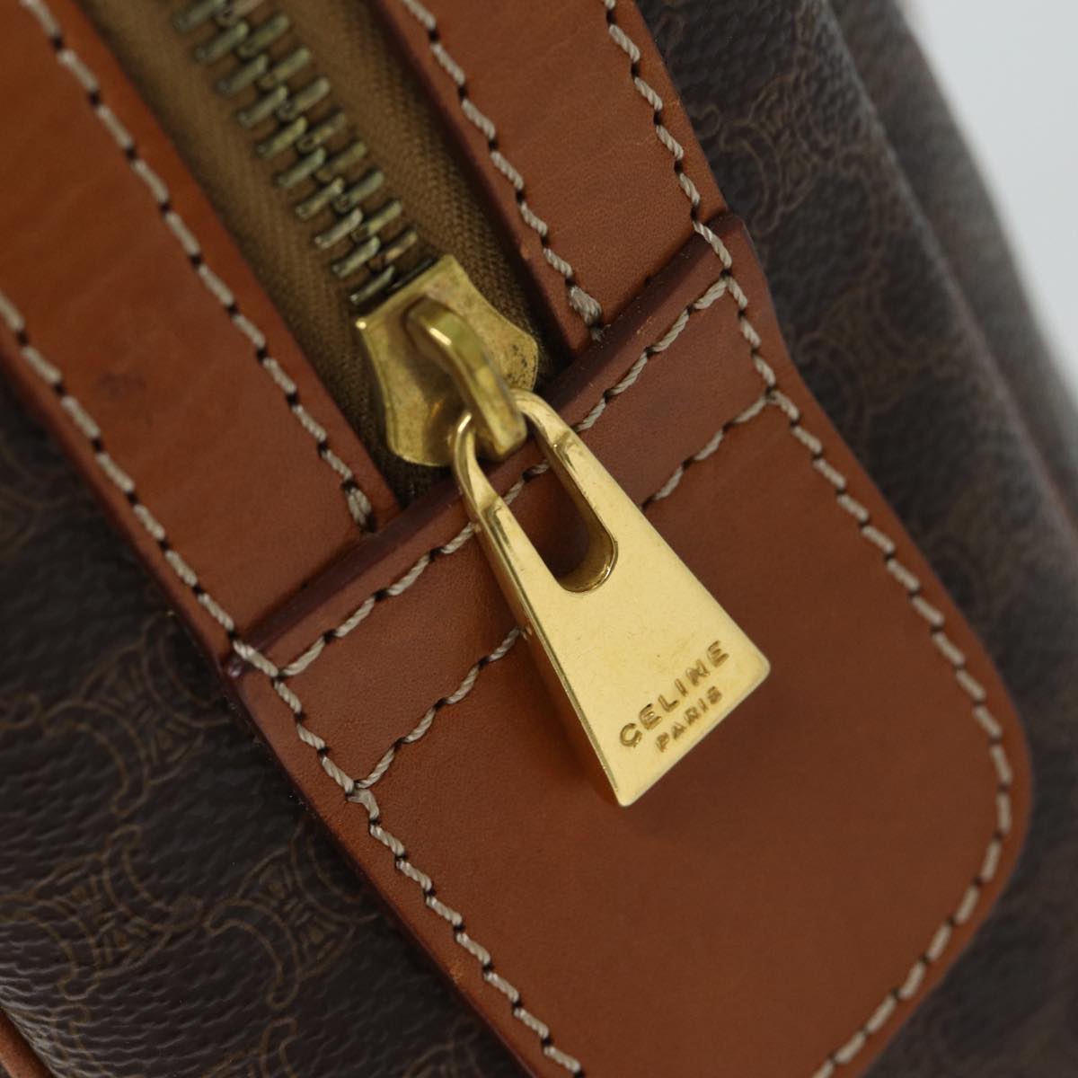 CELINE Macadam Canvas Hand Bag PVC Brown Auth fm3343