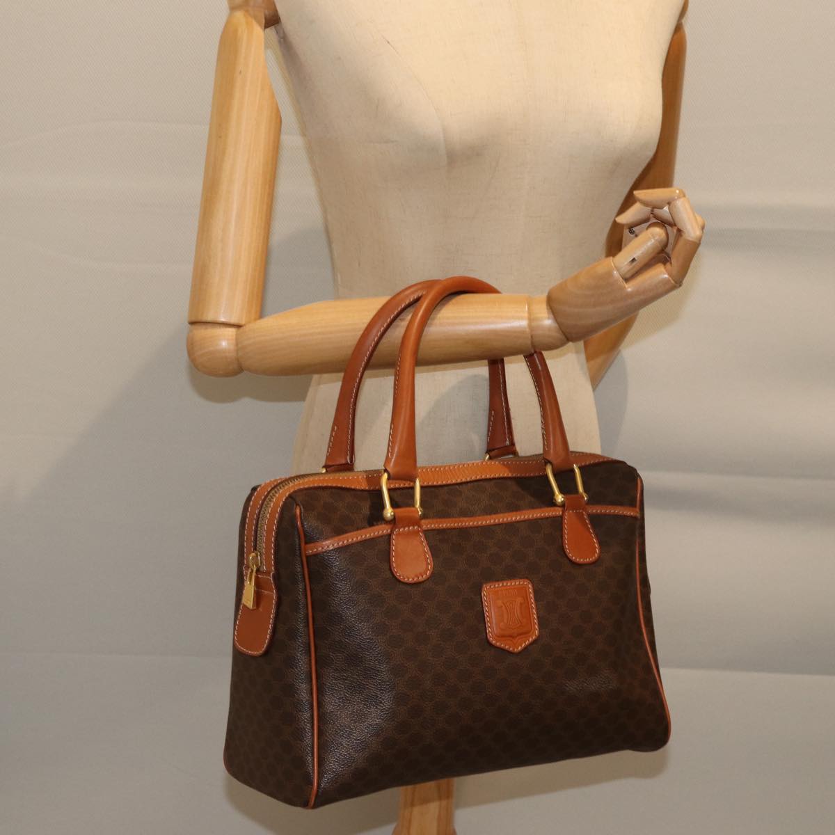 CELINE Macadam Canvas Hand Bag PVC Brown Auth fm3343