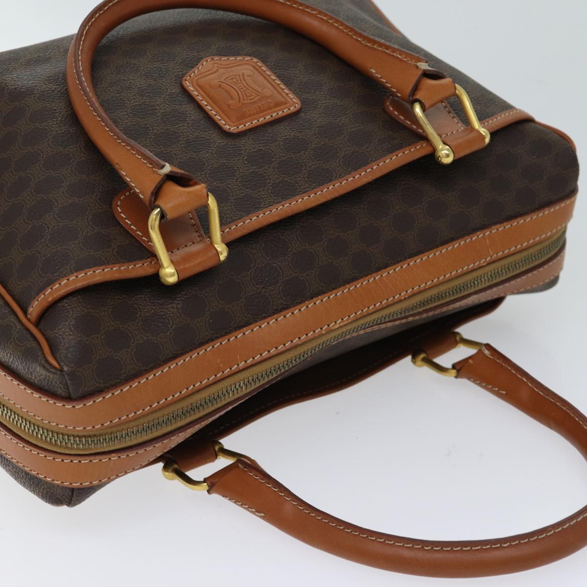 CELINE Macadam Canvas Hand Bag PVC Brown Auth fm3343