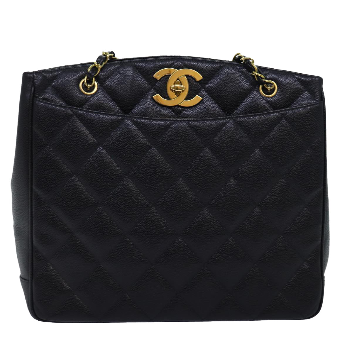 CHANEL Big Matelasse Chain Shoulder Bag Calf Skin Black CC Auth fm3373AV