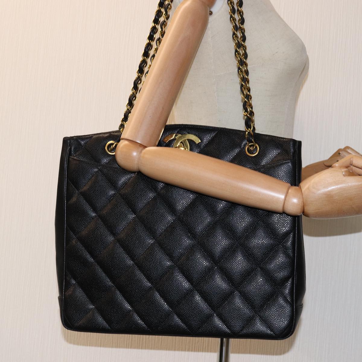 CHANEL Big Matelasse Chain Shoulder Bag Calf Skin Black CC Auth fm3373AV
