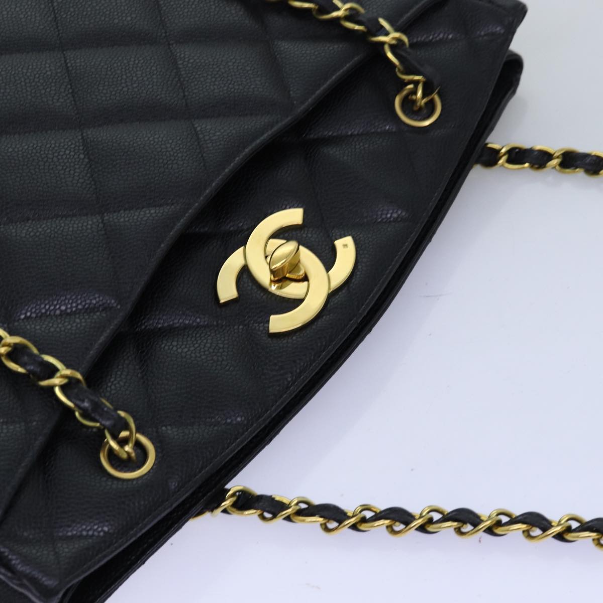 CHANEL Big Matelasse Chain Shoulder Bag Calf Skin Black CC Auth fm3373AV