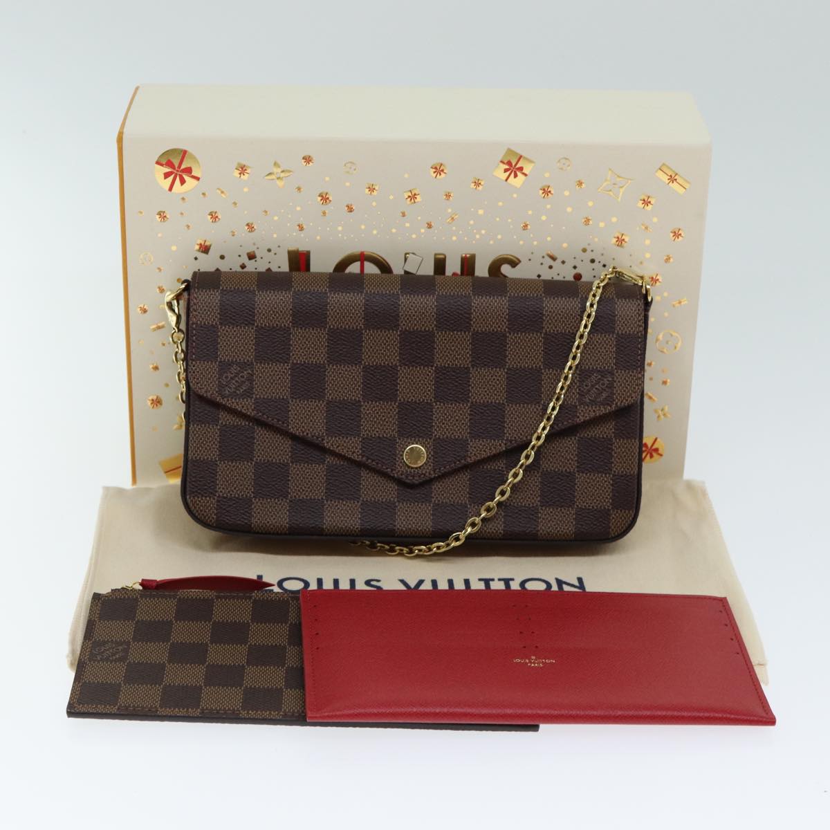 LOUIS VUITTON Damier Ebene Pochette Felice Shoulder Wallet N63032 Auth fm3540SM