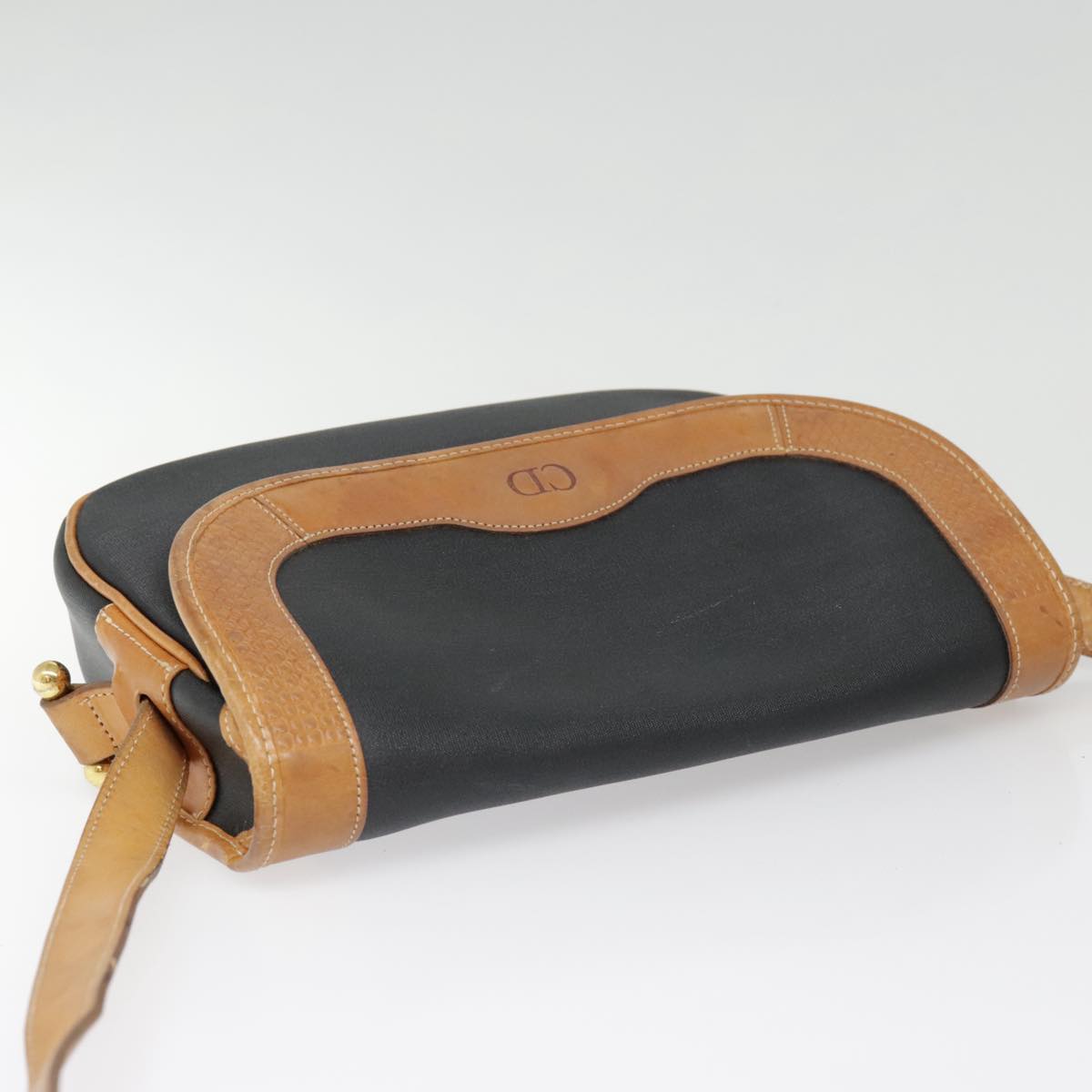 Christian Dior Shoulder Bag PVC Black Gold Auth fm3859