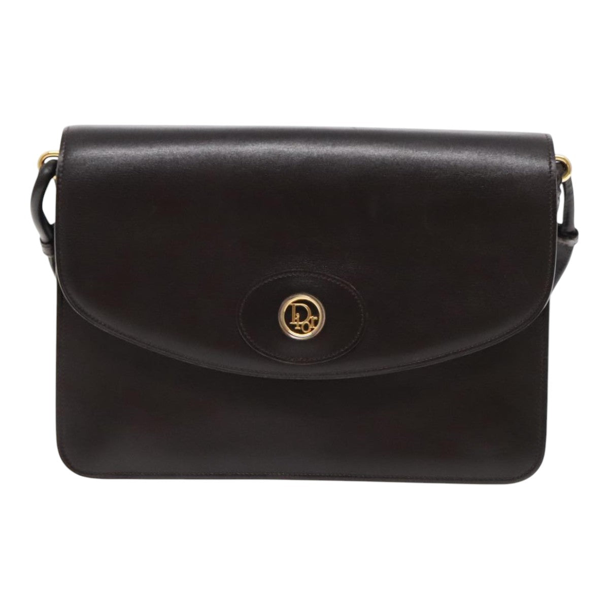 Christian Dior Shoulder Bag Leather Brown Gold Silver Auth fm3937