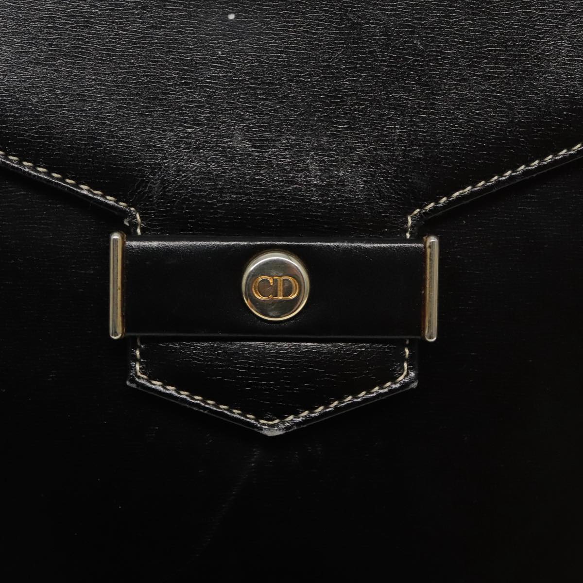 Christian Dior Hand Bag Leather Black Gold Auth fm3940