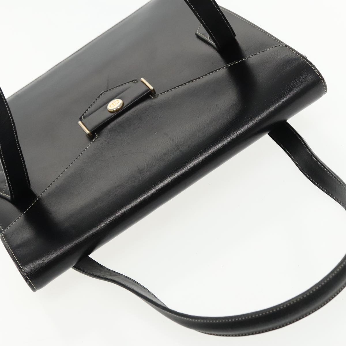 Christian Dior Hand Bag Leather Black Gold Auth fm3940