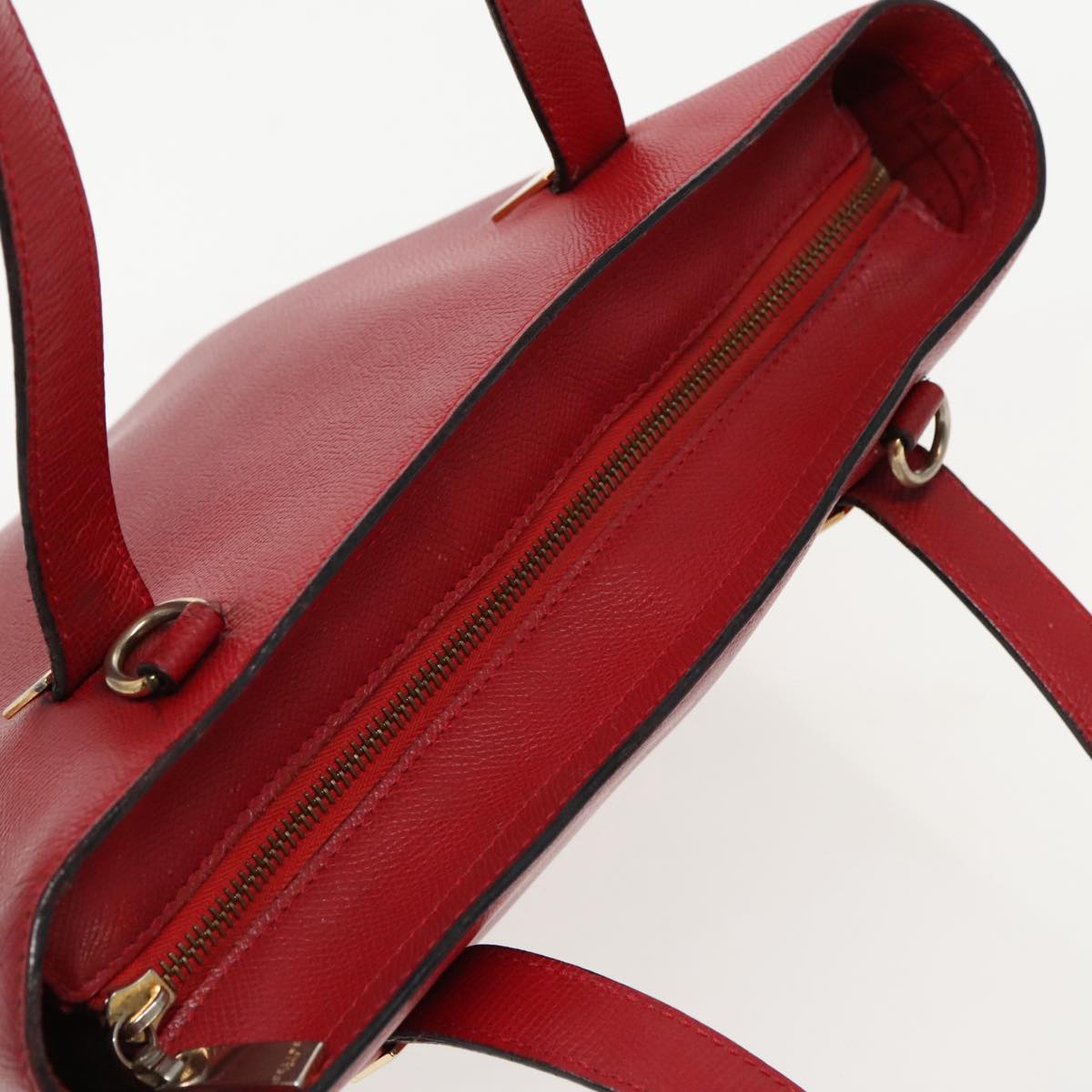 CELINE Hand Bag Leather 2way Red Gold Auth fm3963