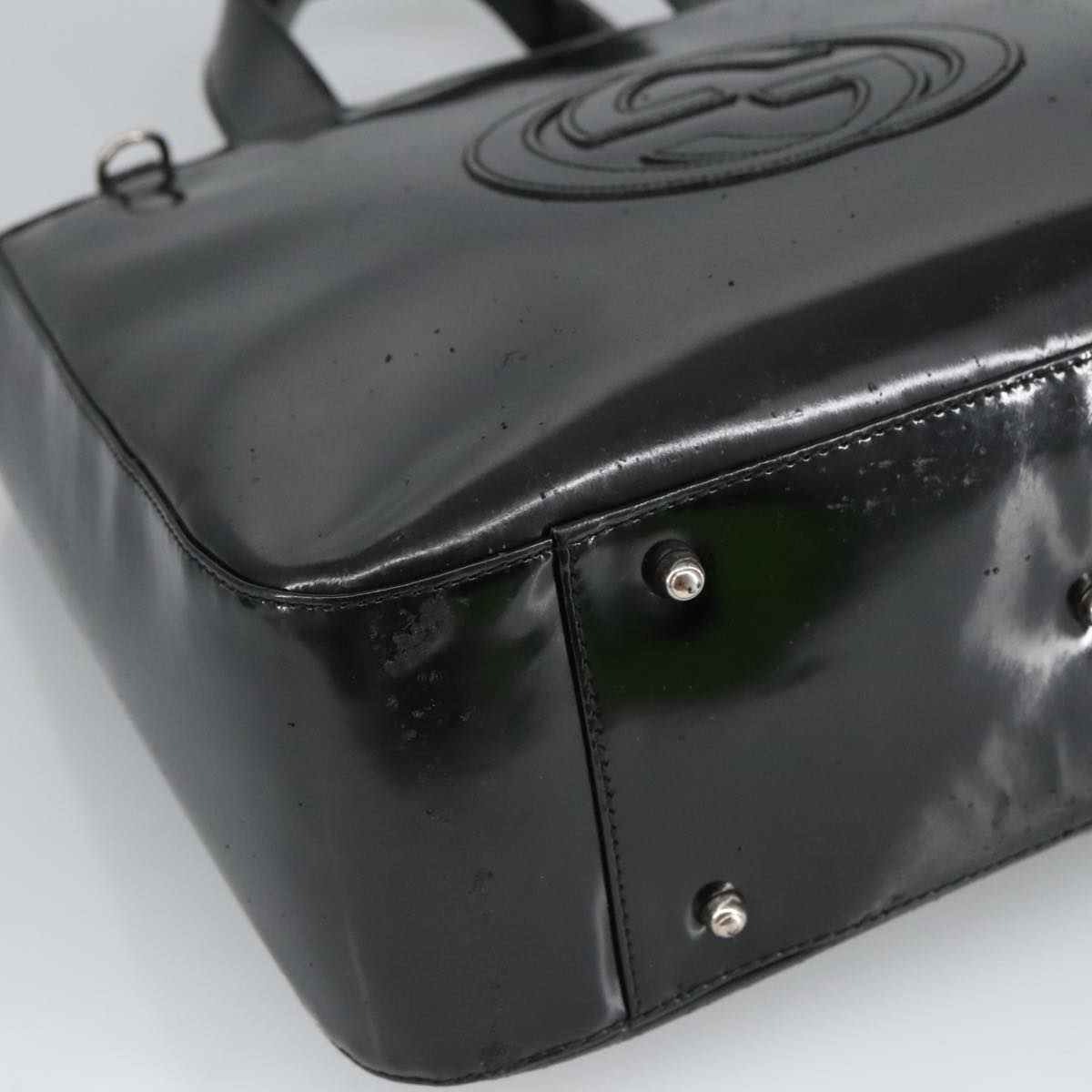 GUCCI Hand Bag Enamel 2way Black Silver 000 1013 0504 Auth fm3966