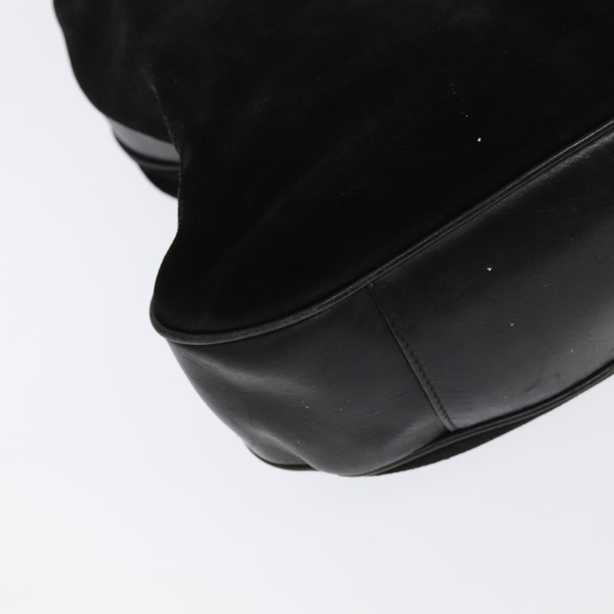 GUCCI Bamboo Hand Bag Suede Leather 2way Black Gold 001 3444 1638 Auth fm4162