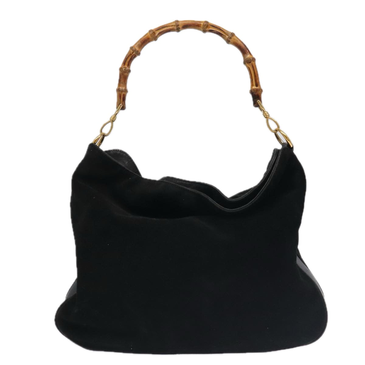 GUCCI Bamboo Hand Bag Suede Leather 2way Black Gold 001 3444 1638 Auth fm4162
