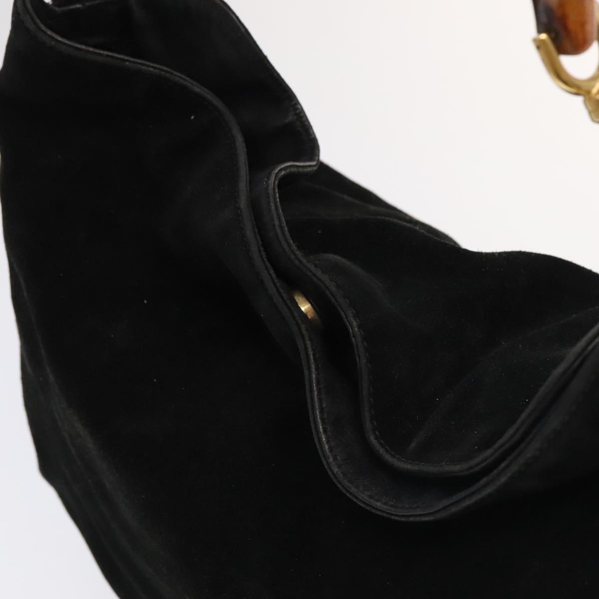 GUCCI Bamboo Hand Bag Suede Leather 2way Black Gold 001 3444 1638 Auth fm4162