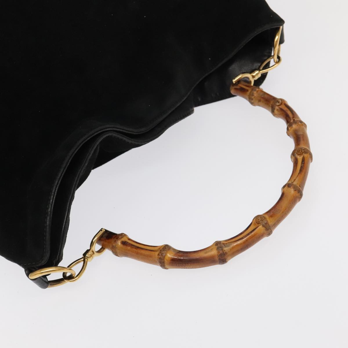 GUCCI Bamboo Hand Bag Suede Leather 2way Black Gold 001 3444 1638 Auth fm4162