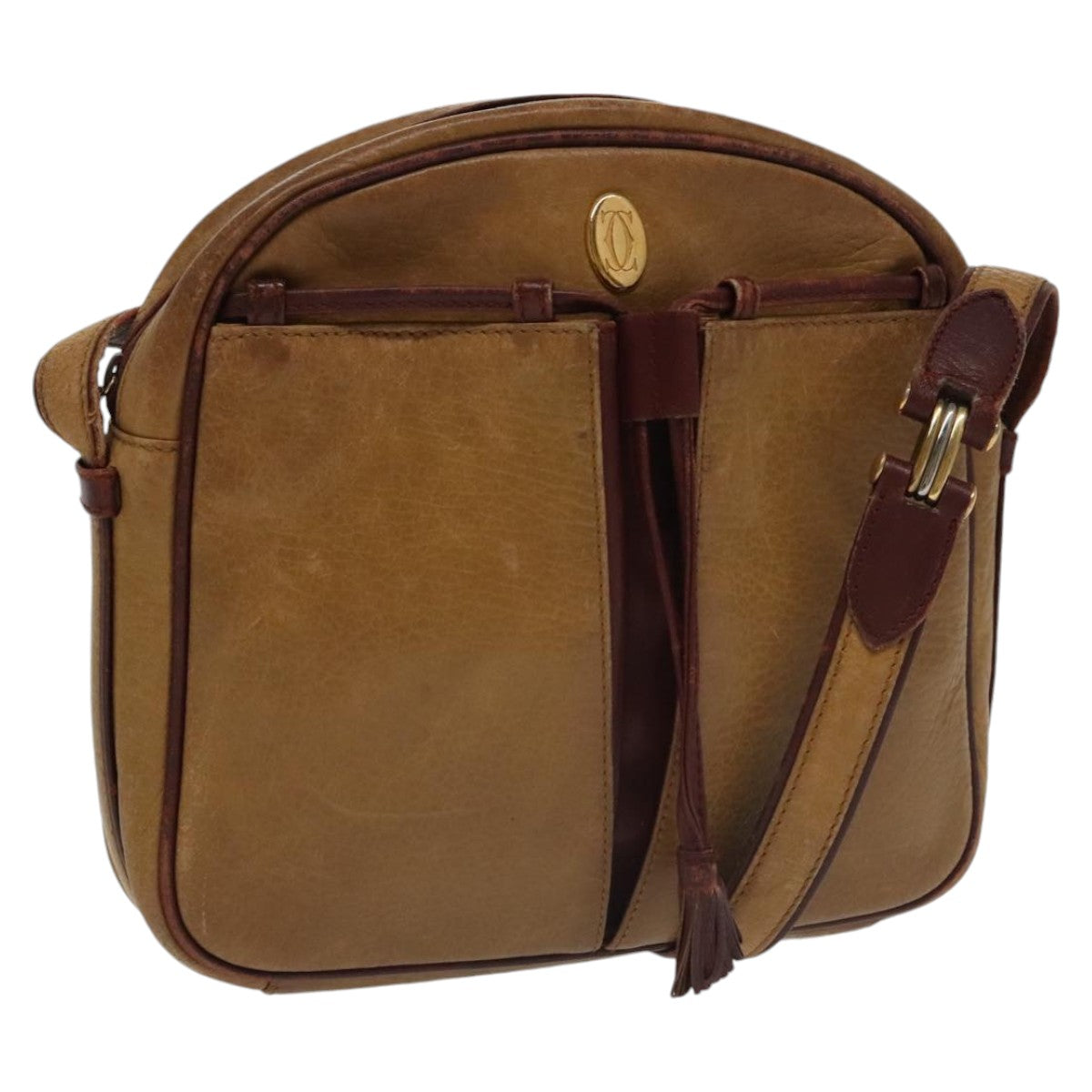 CARTIER Must Line Shoulder Bag Leather Yellow Gold Auth fm4175