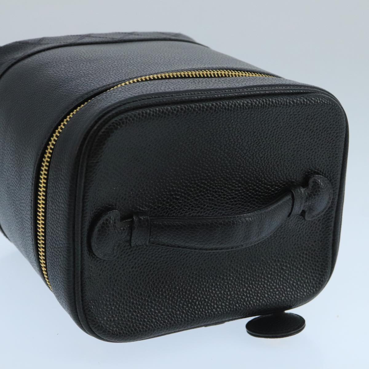 CHANEL Bicolore Vanity Cosmetic Pouch Caviar Skin Black Gold CC Auth fm4192