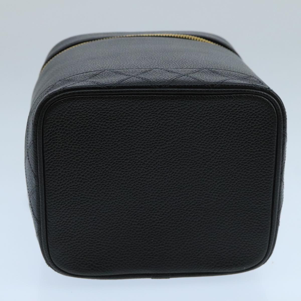 CHANEL Bicolore Vanity Cosmetic Pouch Caviar Skin Black Gold CC Auth fm4192