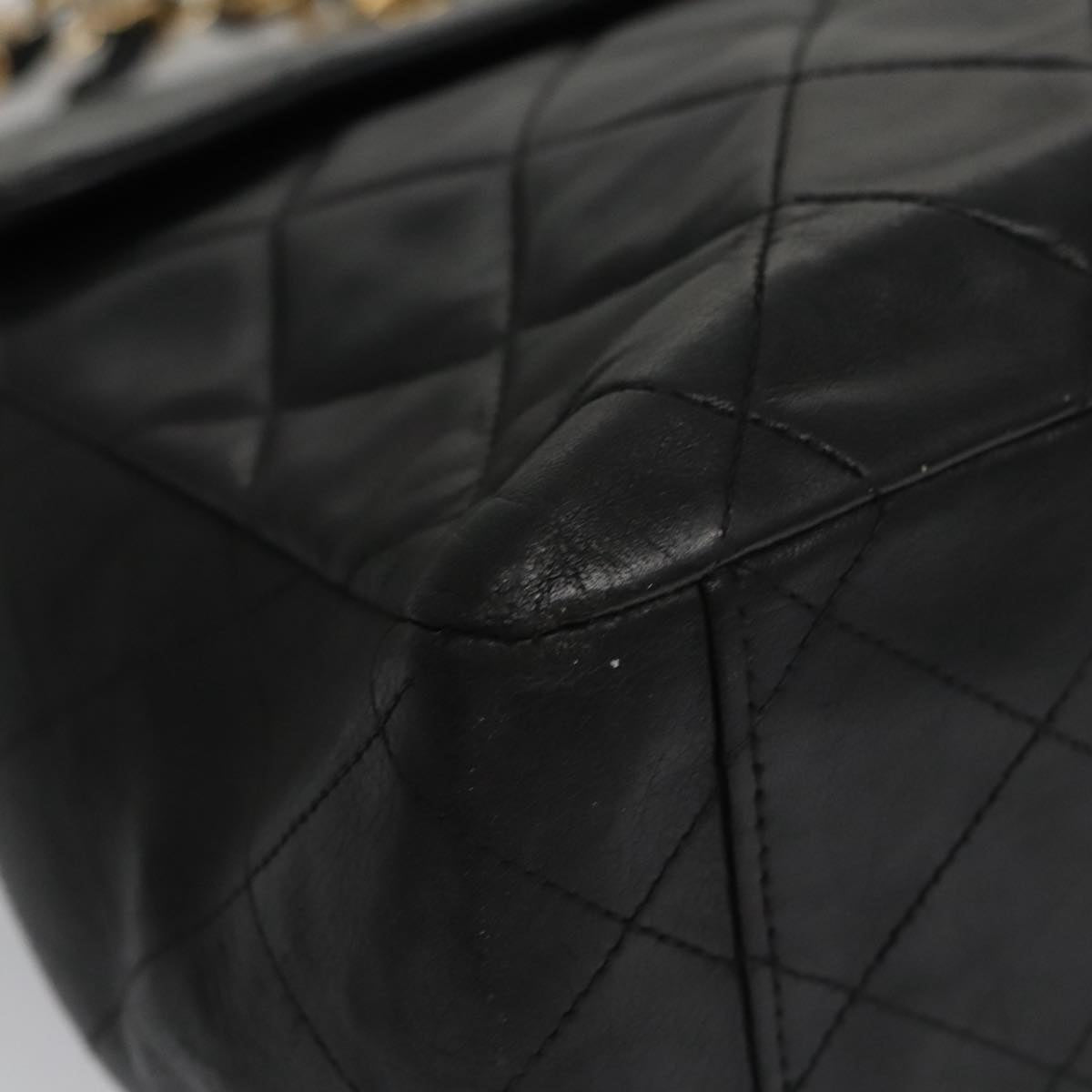 CHANEL Big Matelasse Chain Shoulder Bag Lamb Skin Black Gold CC Auth fm4193