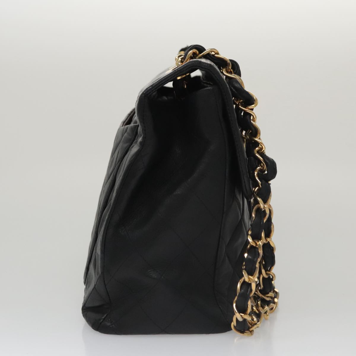 CHANEL Big Matelasse Chain Shoulder Bag Lamb Skin Black Gold CC Auth fm4193