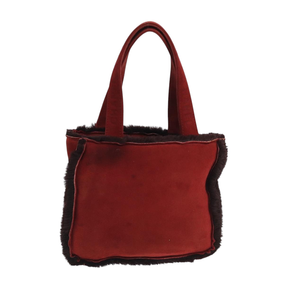 CHANEL Tote Bag Mouton Red Brown CC Auth fm4194