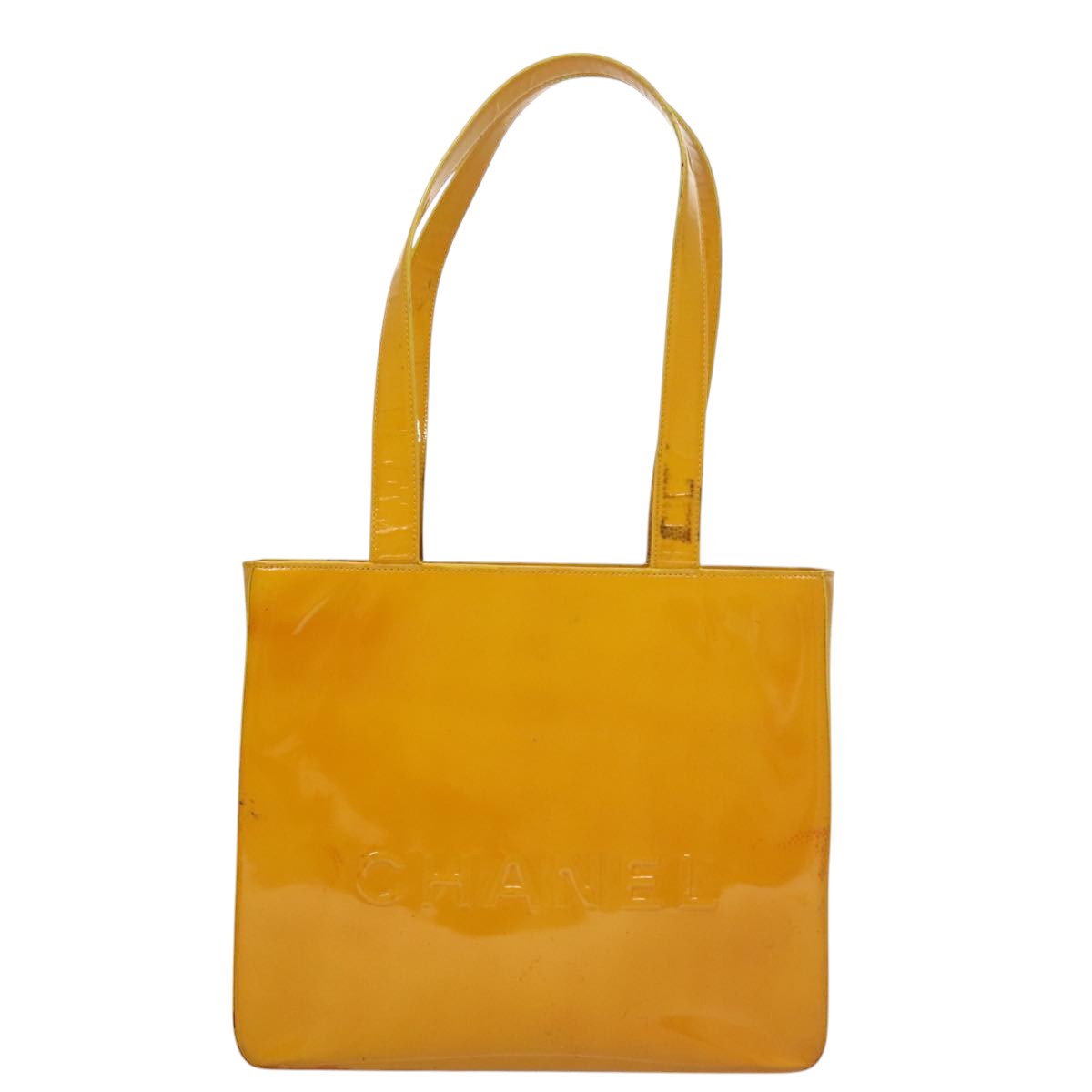 CHANEL Tote Bag Enamel Yellow CC Auth fm4195