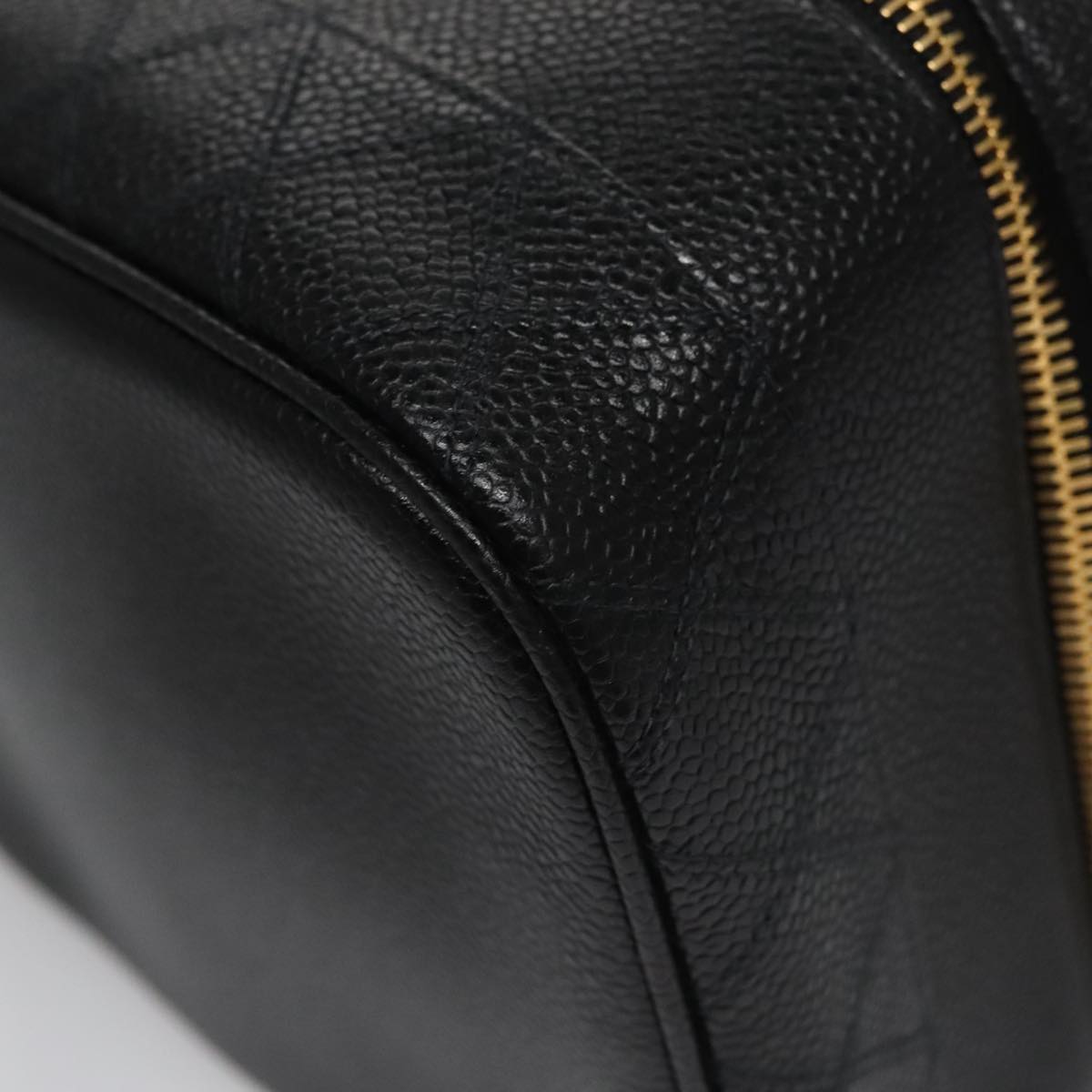 CHANEL Bicolore Vanity Cosmetic Pouch Caviar Skin Black Gold CC Auth fm4250