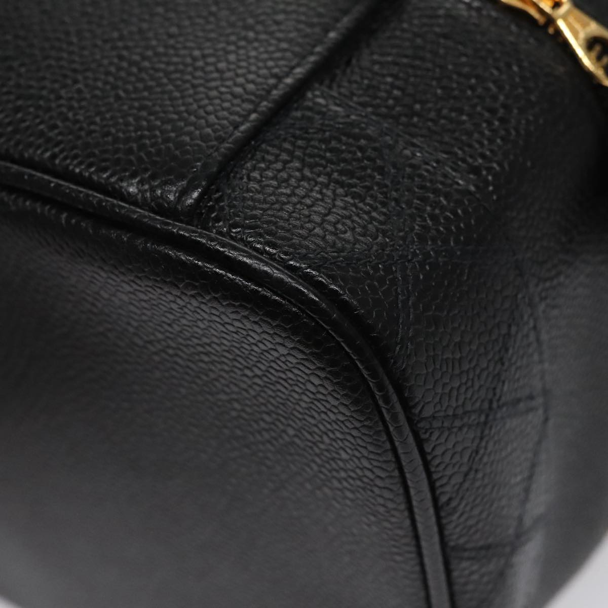 CHANEL Bicolore Vanity Cosmetic Pouch Caviar Skin Black Gold CC Auth fm4250