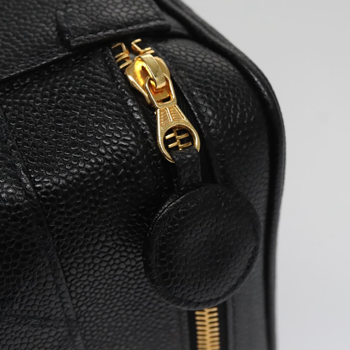 CHANEL Bicolore Vanity Cosmetic Pouch Caviar Skin Black Gold CC Auth fm4250