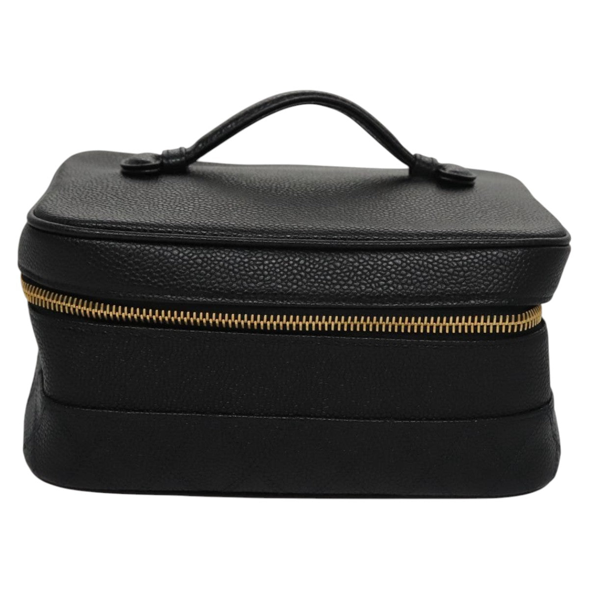 CHANEL Bicolore Vanity Cosmetic Pouch Caviar Skin Black Gold CC Auth fm4250