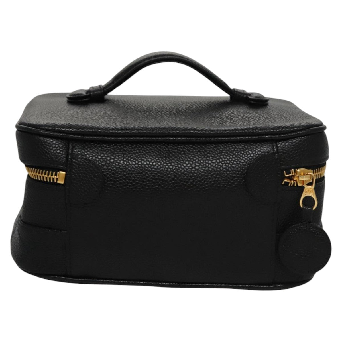 CHANEL Bicolore Vanity Cosmetic Pouch Caviar Skin Black Gold CC Auth fm4250