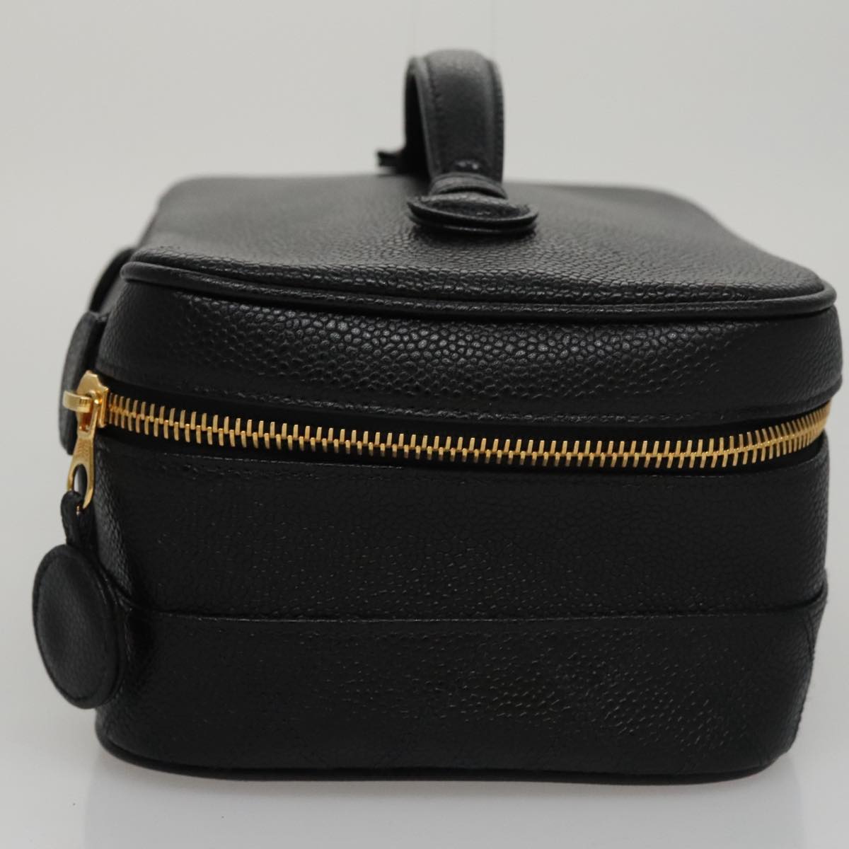 CHANEL Bicolore Vanity Cosmetic Pouch Caviar Skin Black Gold CC Auth fm4250