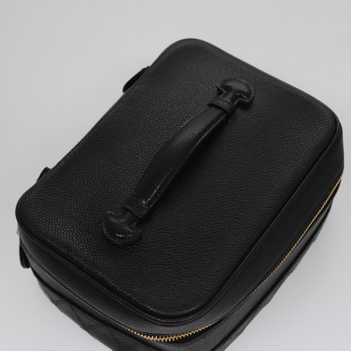 CHANEL Bicolore Vanity Cosmetic Pouch Caviar Skin Black Gold CC Auth fm4250