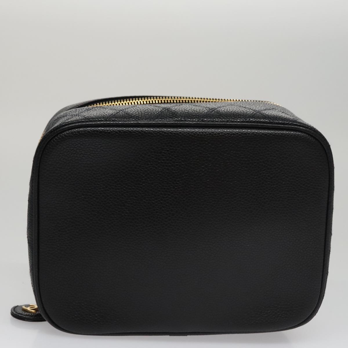 CHANEL Bicolore Vanity Cosmetic Pouch Caviar Skin Black Gold CC Auth fm4250