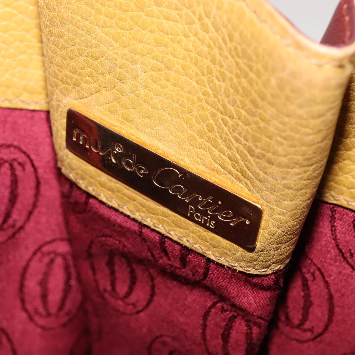 CARTIER Shoulder Bag Leather Yellow Auth fm4267